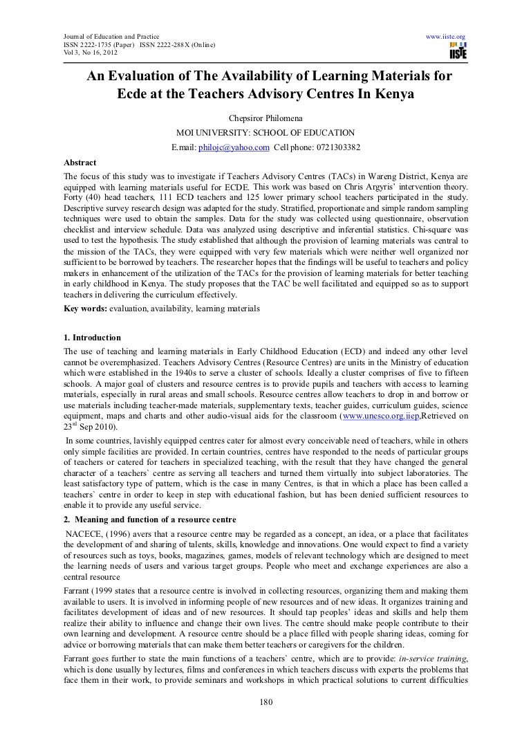 An evaluation of the availability of learning materials for ecde at t…