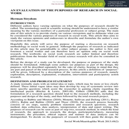 An Evaluation Of The Purposes Of Research In Social Work | PDF