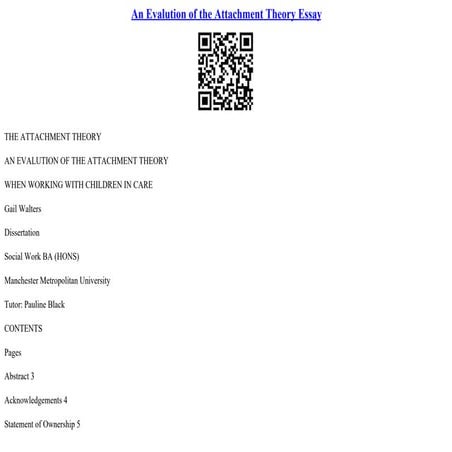 An Evalution Of The Attachment Theory Essay