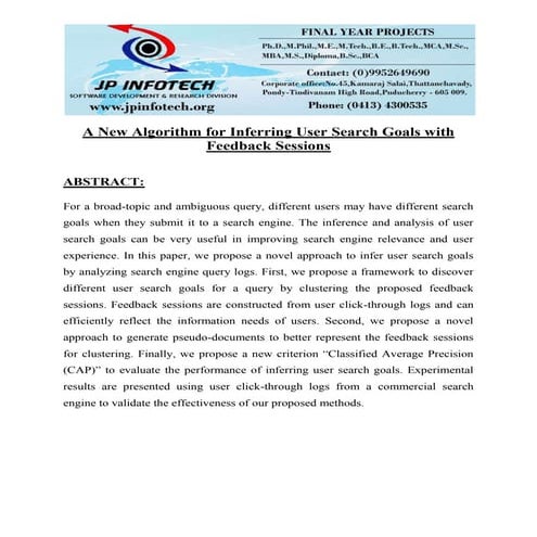 A new algorithm for inferring user search goals with feedback sessions