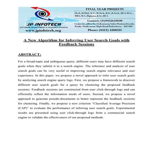 A new algorithm for inferring user search goals with feedback sessions