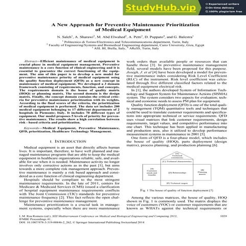A New Approach For Preventive Maintenance Prioritization Of Medical ...