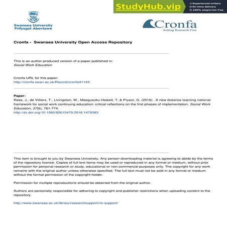 A New Distance Learning National Framework For Social Work Continuing Educati...