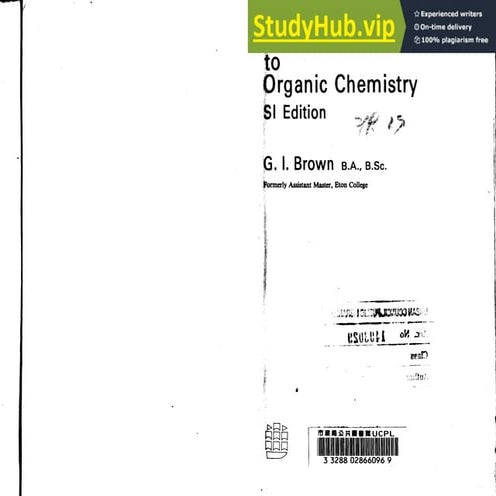 A New Introduction To Organic Chemistry By G.I. Brown