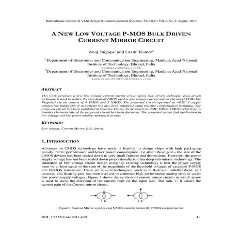 A NEW LOW VOLTAGE P-MOS BULK DRIVEN CURRENT MIRROR CIRCUIT