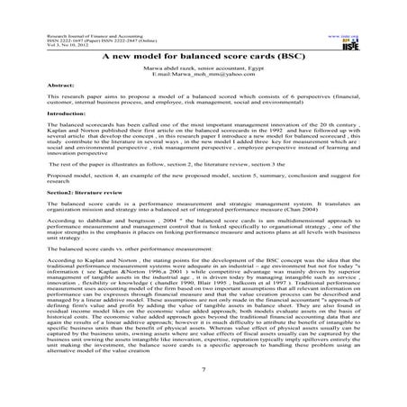 A new model for balanced score cards (bsc)