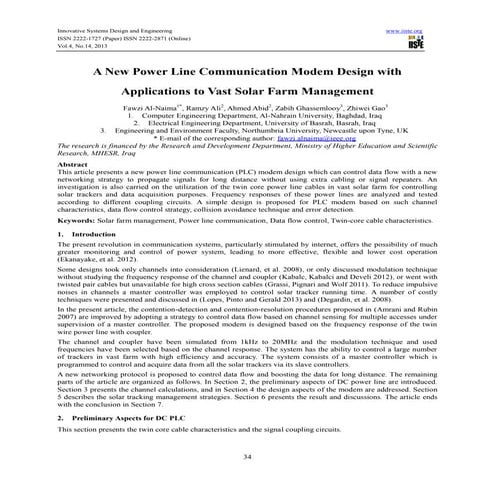 A new power line communication modem design with applications to vast solar f...