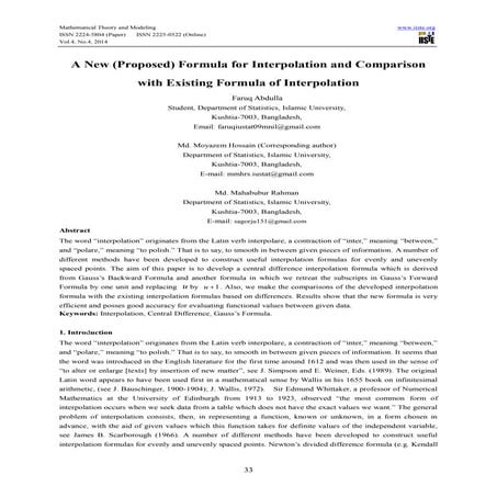 A new (proposed) formula for interpolation and comparison