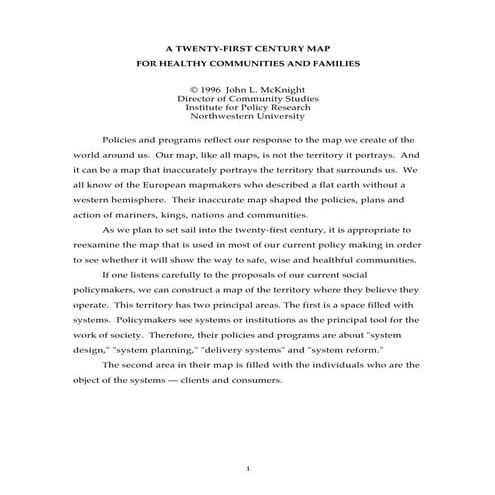 A New Vision Of Healthy Communities J Mc Knight 21st Century Map