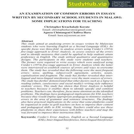 An Examination Of Common Errors In Essays Written By Secondary School Student...