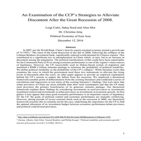 An Examination of the CCP’s Strategies to Alleviate Discontent After the Grea...
