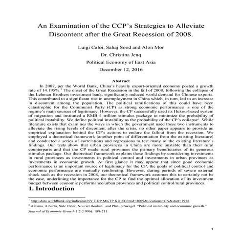 An examination of the ccp’s strategies to alleviate discontent after the grea...