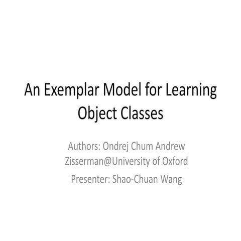 An Exemplar Model For Learning Object Classes