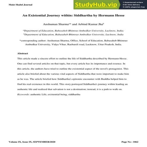 An Existential Journey Within  Siddhartha By Hermann Hesse