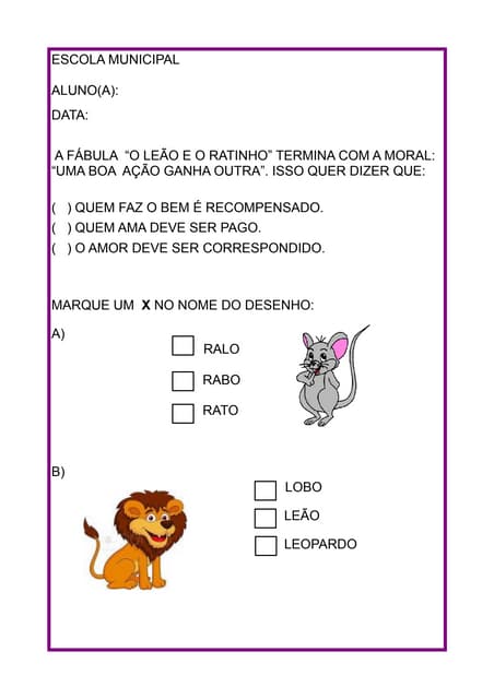 Sequência Didática- O Leão e o Ratinho | DOC