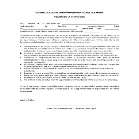 Sugerente-Modelo de actas de compromiso para padres de familia.