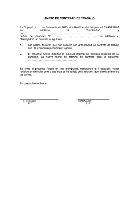 Anexo de contrato de trabajo