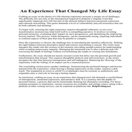 An Experience That Changed My Life Essay