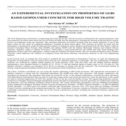An experimental investigation on properties of ggbs based geopolymer concrete...