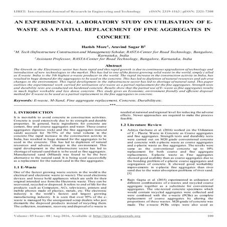 An experimental laboratory study on utilisation of e waste as a partial repla...