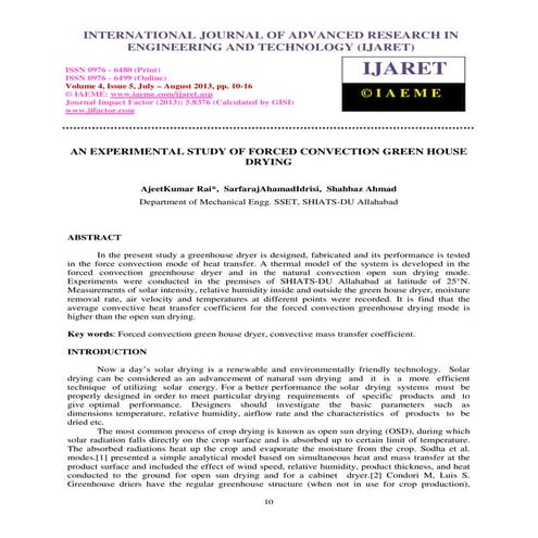 An experimental study of forced convection green house dry 2 | PDF
