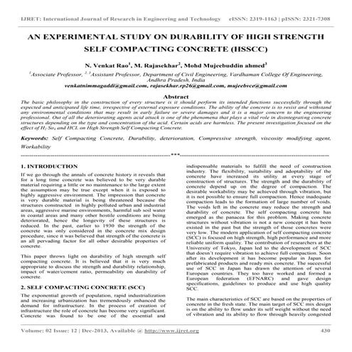 An experimental study on durability of high strength self compacting concrete...