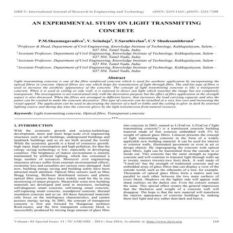 An experimental study on light transmitting concrete