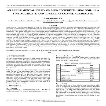 An experimental study on mud concrete using soil as a fine aggrgate and ld sl...