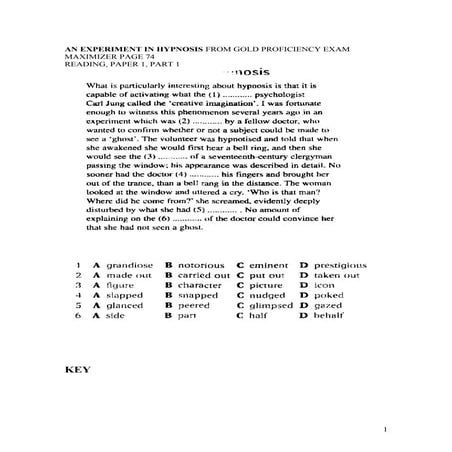 An experiment in hypnosis from gold maximizer exam proficiency page 74