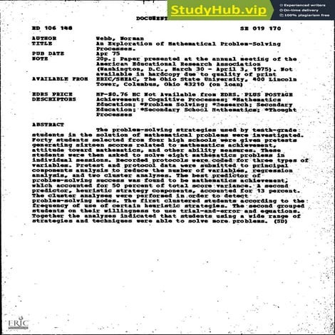 An Exploration Of Mathematical Problem-Solving Processes