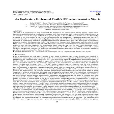 An exploratory evidence of youth’s ict empowerment in nigeria