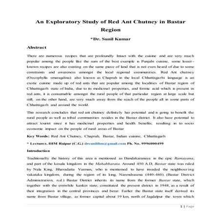 An Exploratory study of Red Ant Chutney in Bastar Region Dr Sunil Kumar.docx