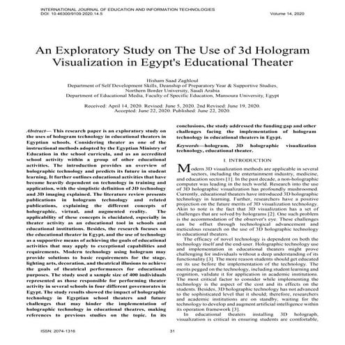 An Exploratory Study on The Use of 3d Hologram Visualization in Egypt's ...