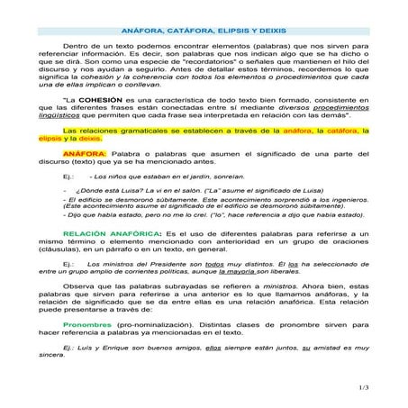 Anáfora,catáfora, elipsis y deixis