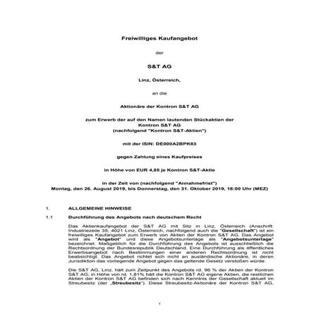 Angebotsunterlage für Aktien der Kontron S&T AG 