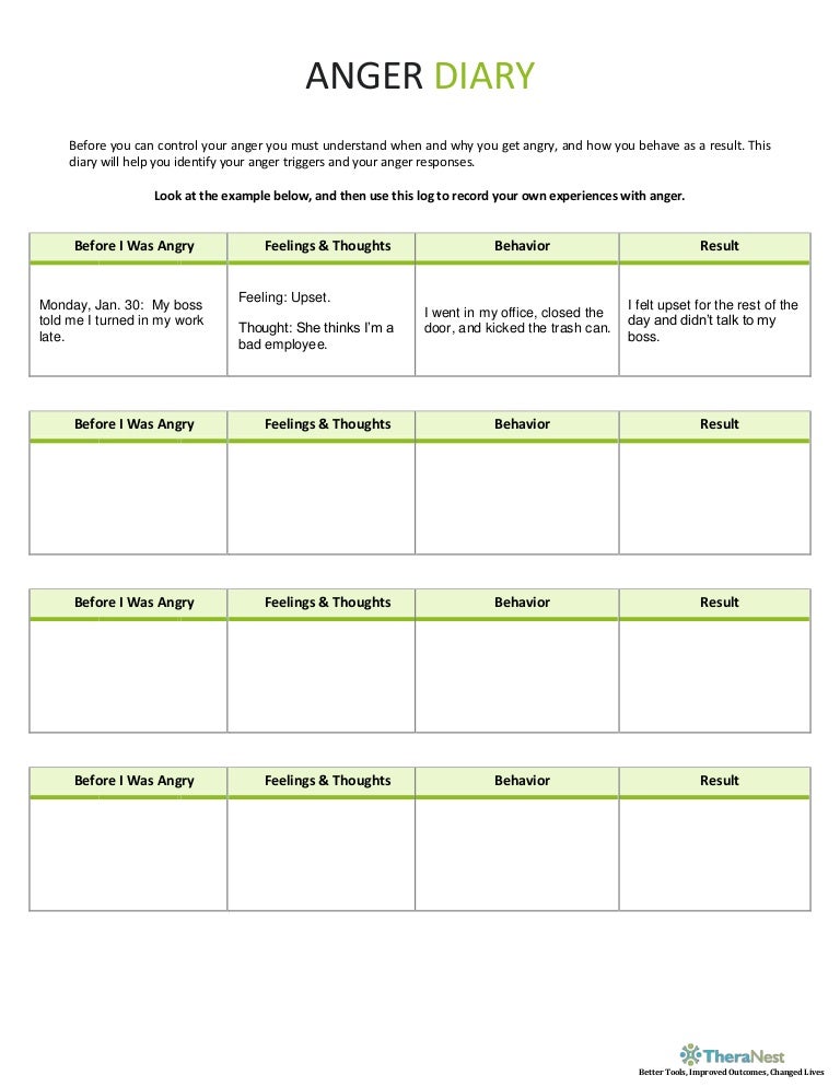 Anger Diary Worksheet