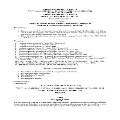 Anggaran rumah tangga KARANG TARUNA BHAKTI MANDIRI 02