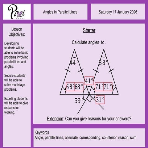 Angles in parallel lines - grade 8-9 lesson | PPTX