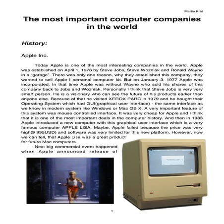 Angličtina - Maturitní Práce (The Most Important Computer Companies)