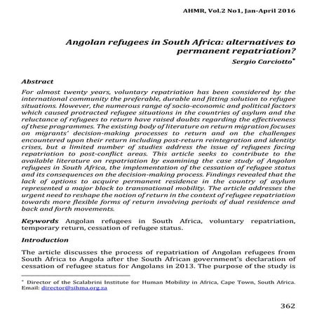 Angolan refugees in south africa alternatives to permanent repatriation
