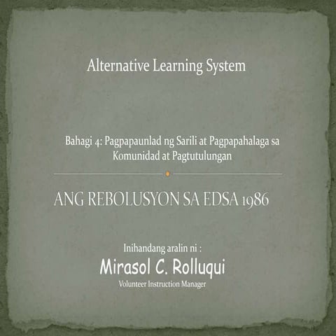 Aralin sa ALS: Ang rebolusyon sa edsa 1986