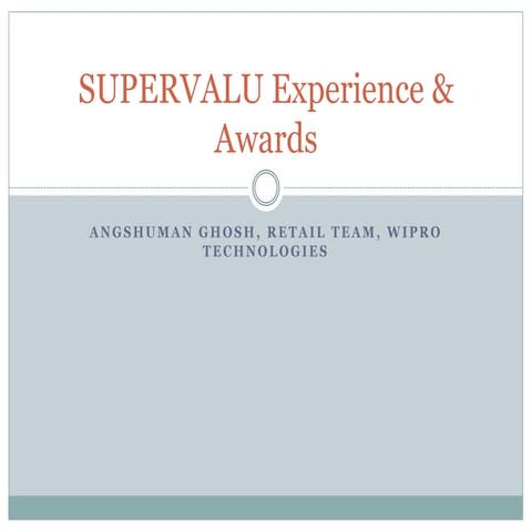 Angshu - Supervalu Experience & Awards