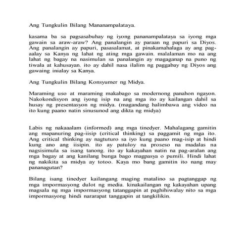 Ang tungkulin bilang mananampalataya