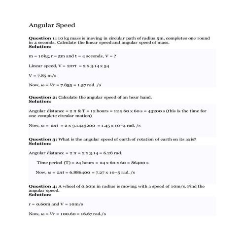 Angular speed Examples | PDF