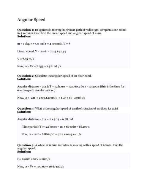 Angular speed Examples | PDF