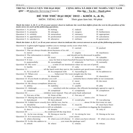 Anhvan thay hai   trung tam luyen thi dai hoc qsc-45 - de thi thu tsdh  2012 ...