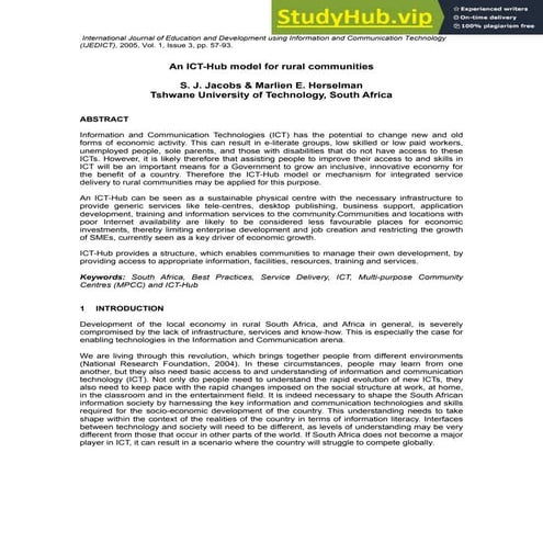 An ICT-Hub Model For Rural Communities