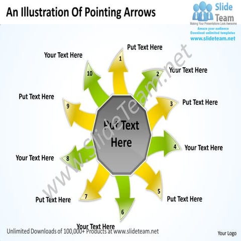 An illustration of pointing arrows circular layout diagram power point slides