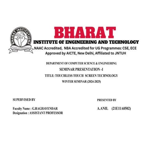 Touchless touch screen technology seminar ppt