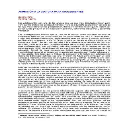 AnimacióN A La Lectura Para Adolescentes